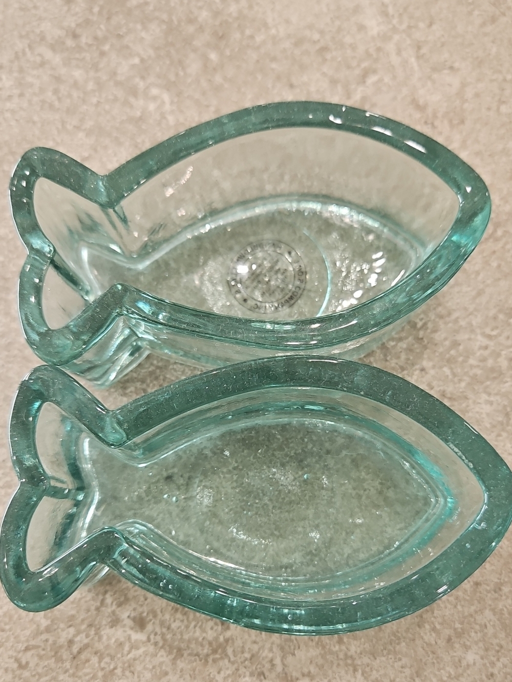 3 Hand blown Aqua Fish-Shaped Glass Dish
